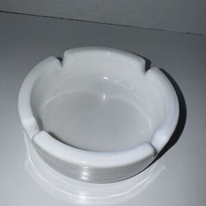 Vintage milk white small round ashtray, stamped France on bottom, 4 slots